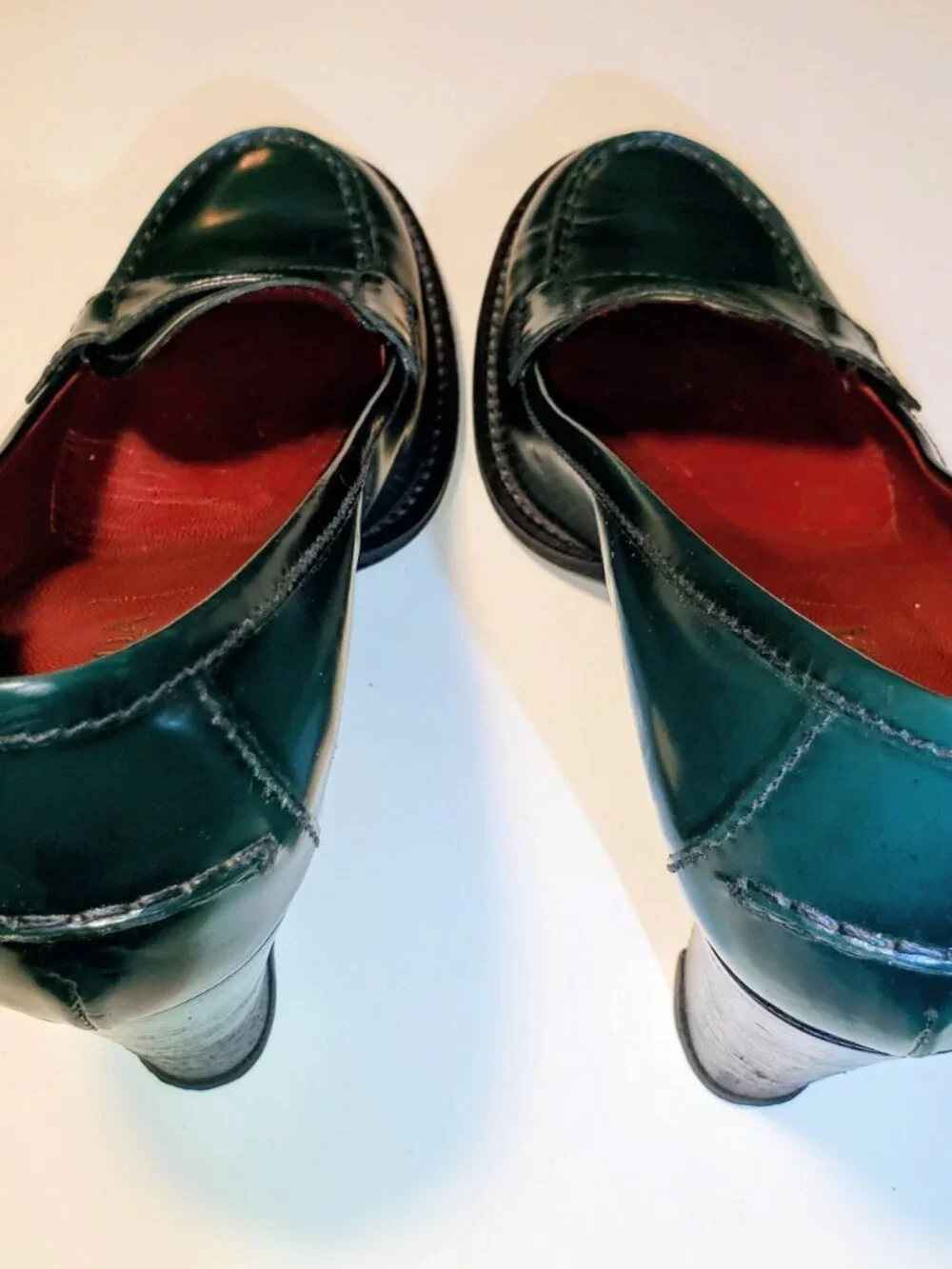 Prada Green Leather Penny Loafer Luxury Heels EU 38 39 US 8.5 Made in Italy - Picture 7 of 11